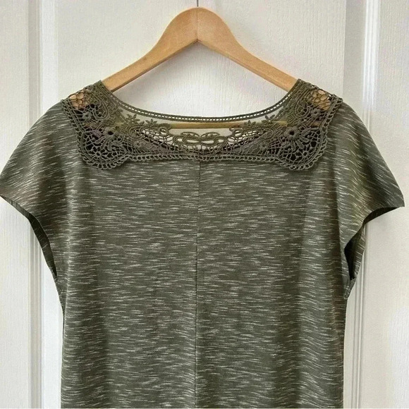 Ricki’s Cap Sleeve T-Shirt Crochet Trim Top Khaki Green Space Dye Small - Picture 10 of 14